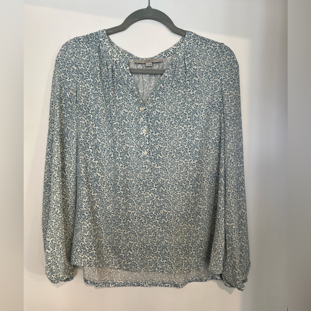 Loft blue floral long sleeved blouse M